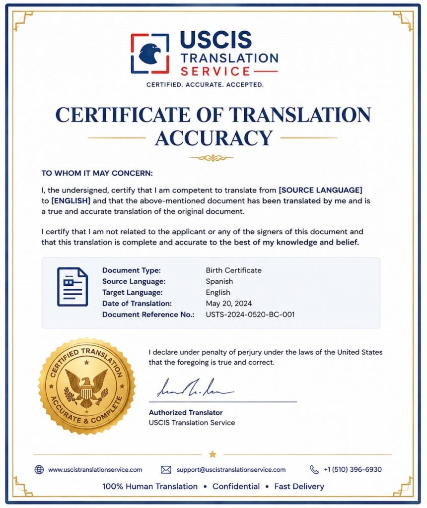certificate of accuracy USCIS translation service